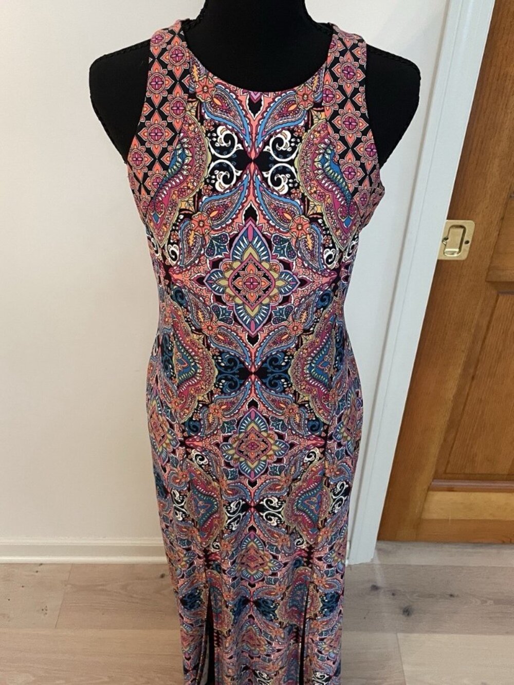 London Times Paisley Maxi Dress High Slits Dressy Wedding Guest Slimming Boho, S - Picture 4 of 8